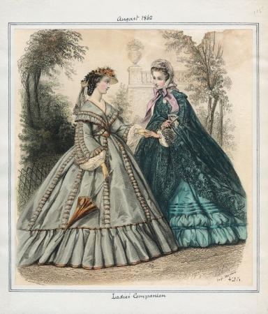1862 Ladies' Companion August Parasol blue Teal Cloak Victorian