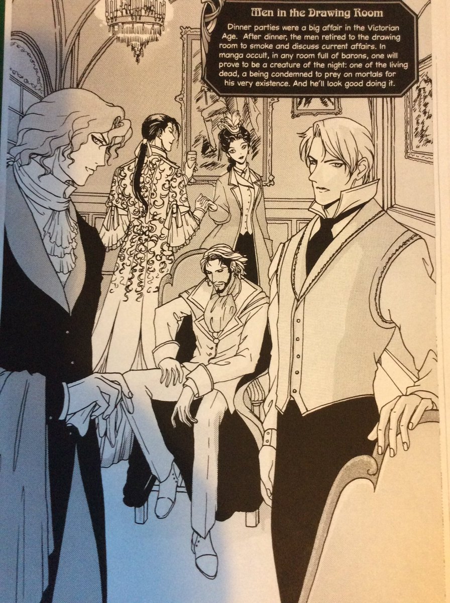 Gail Carriger Fan Art Christine @xenogsmith @gailcarriger -Lord Akeldama, Alexia, The Potentate, The Dewan and Lyall in the drawing room. (From a how to draw manga vampires book)